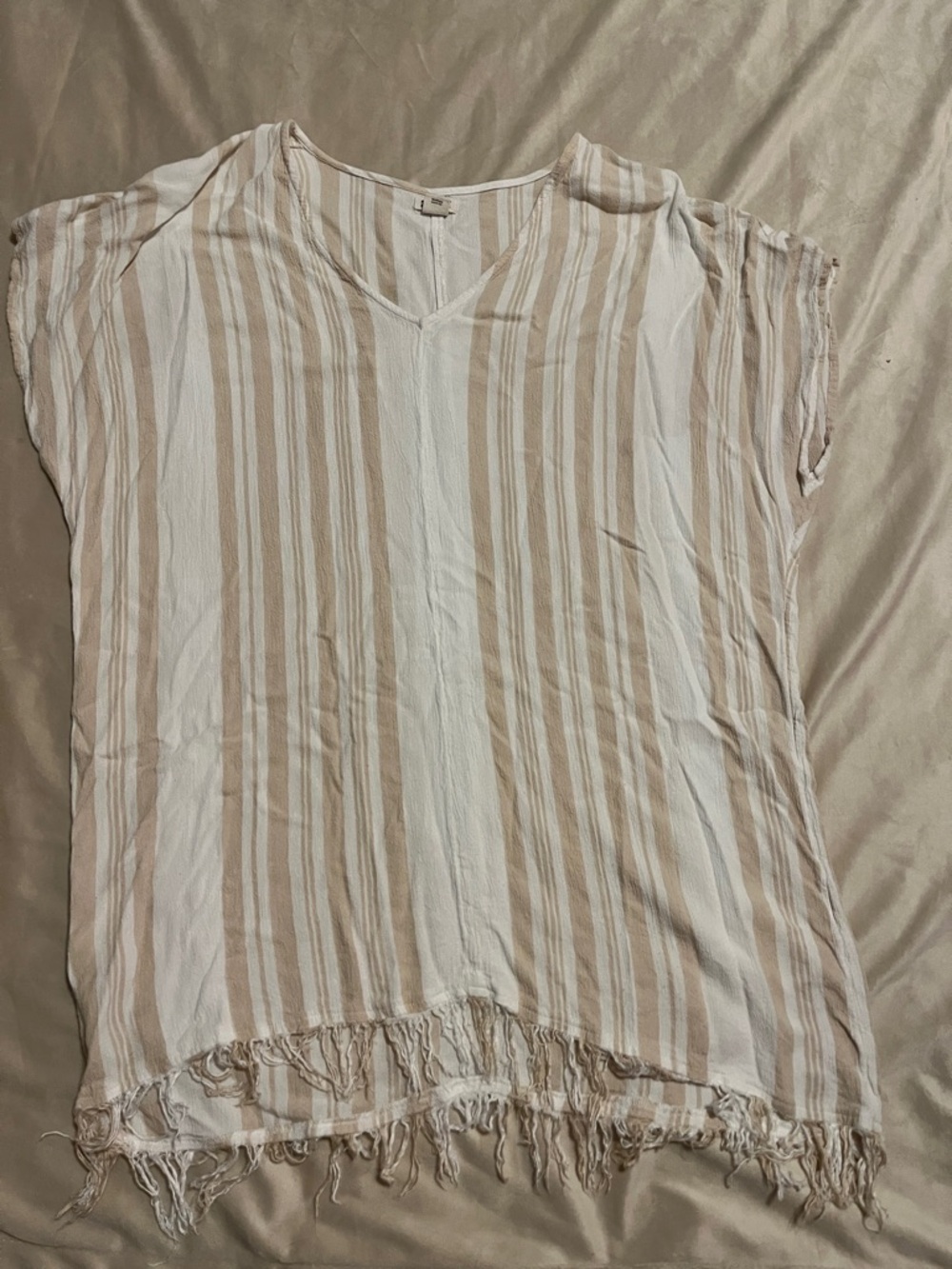Billabong Striped V-Neck flowy top/ swim suit cover up in Beige and White